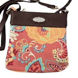 Spartina 449 Leather and Linen Floral Crossbody Purse Like New